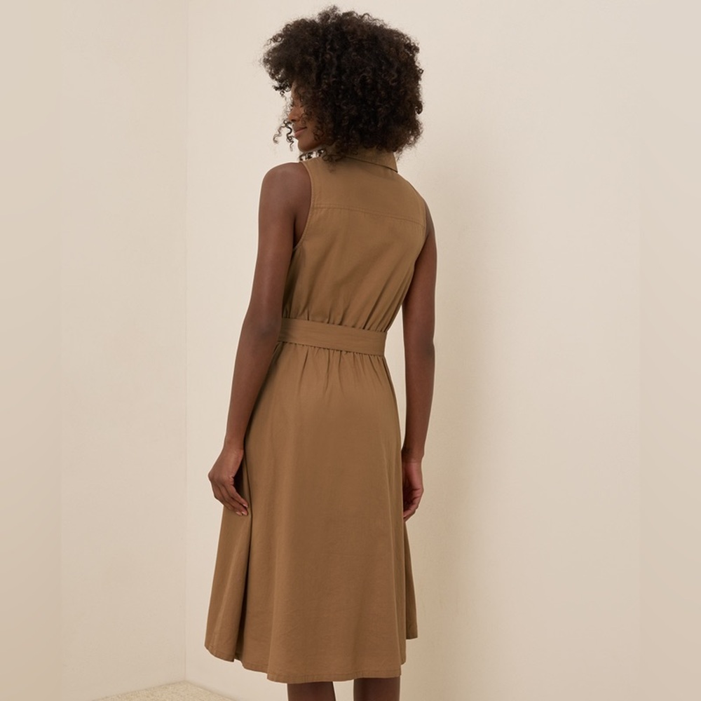 Pact 100% Organic Cotton Sunset Sleeveless Shirtdress in Brown Sugar - Picture 4 of 9